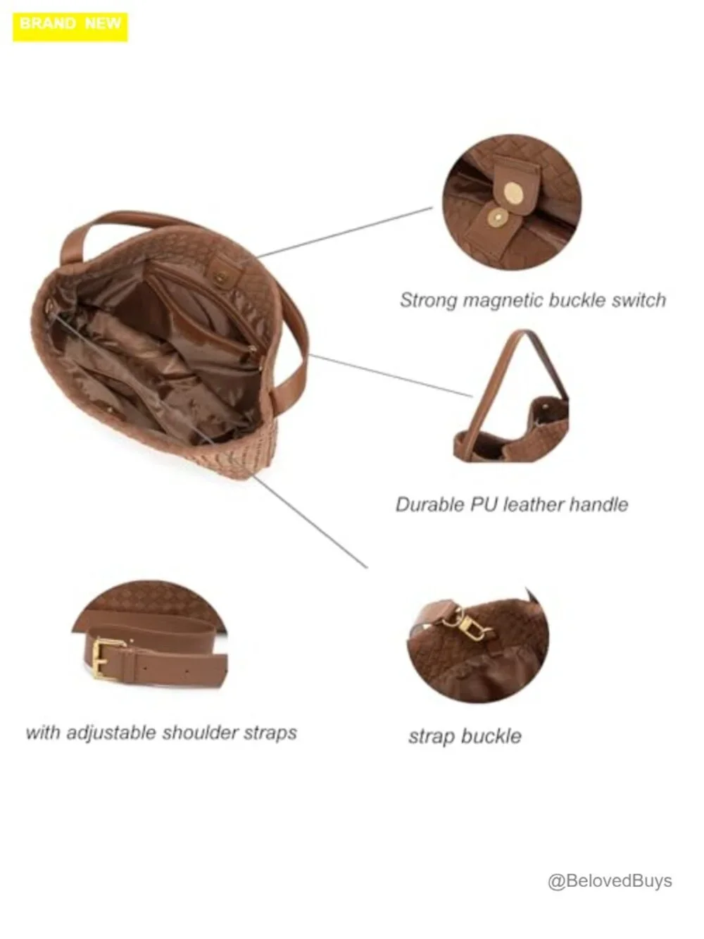 Woven Faux Suede Hobo Bag with Clutch Shoulder Strap Work Bag